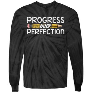 Motivational Progress Over Perfection Back To School Teacher Tie-Dye Long Sleeve Shirt