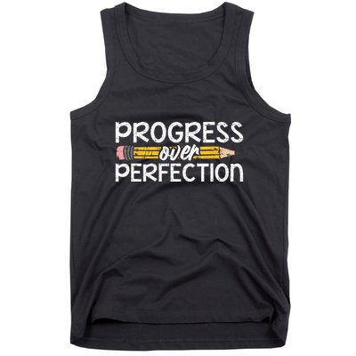 Motivational Progress Over Perfection Back To School Teacher Tank Top