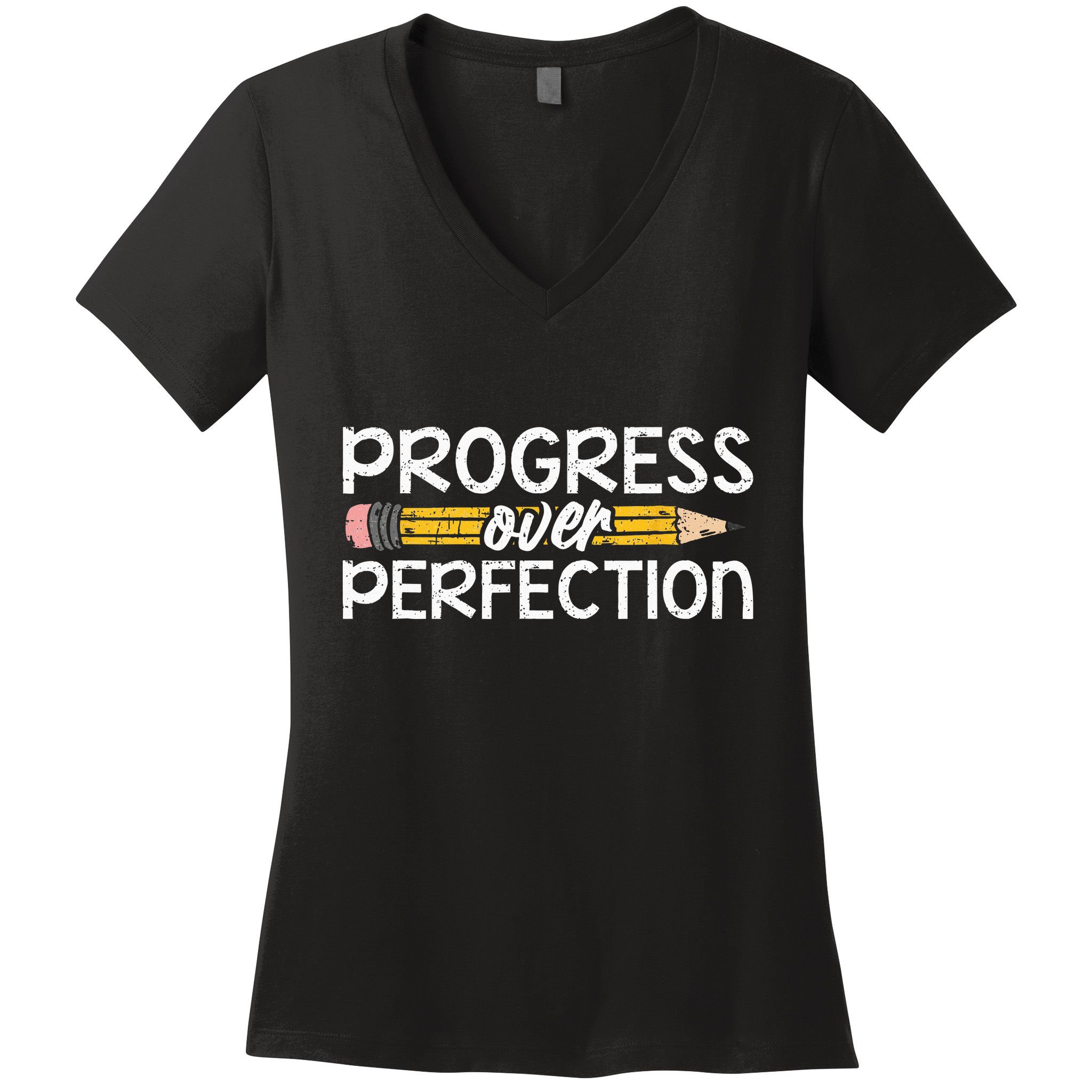 Motivational Progress Over Perfection Back To School Teacher Women's V-Neck T-Shirt