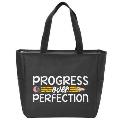 Motivational Progress Over Perfection Back To School Teacher Zip Tote Bag