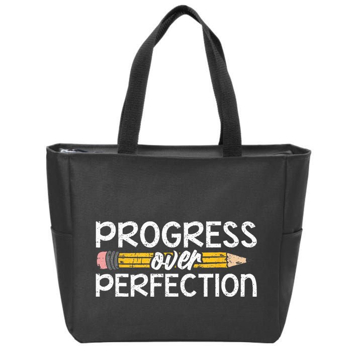 Motivational Progress Over Perfection Back To School Teacher Zip Tote Bag