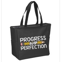 Motivational Progress Over Perfection Back To School Teacher Zip Tote Bag