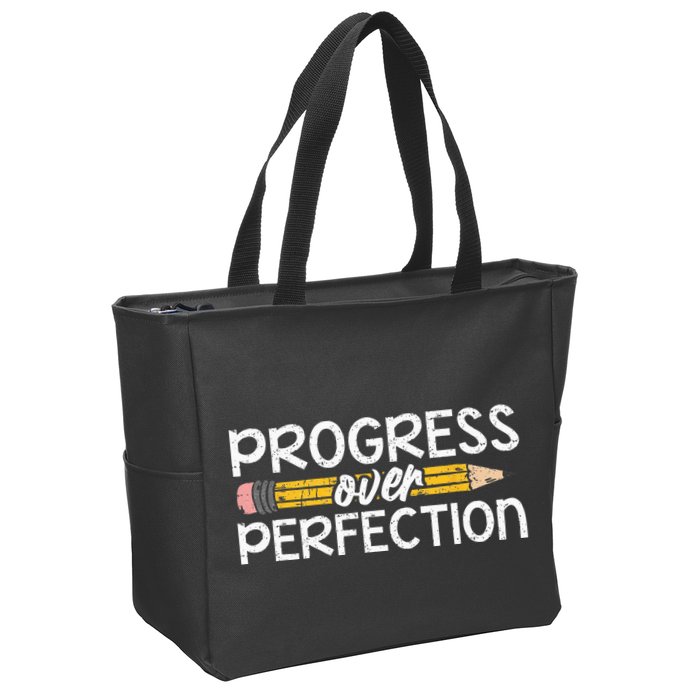 Motivational Progress Over Perfection Back To School Teacher Zip Tote Bag