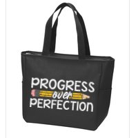 Motivational Progress Over Perfection Back To School Teacher Zip Tote Bag