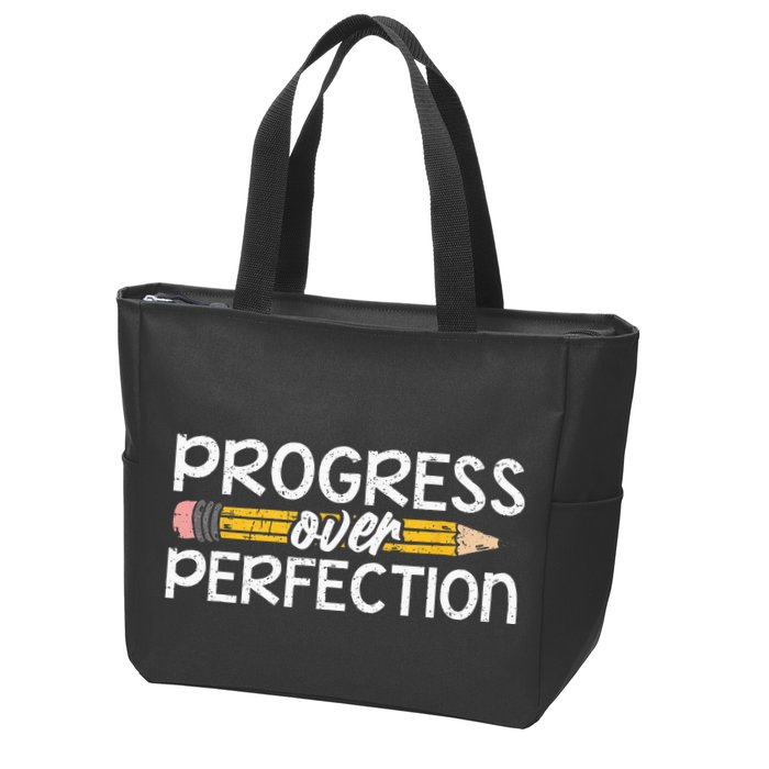 Motivational Progress Over Perfection Back To School Teacher Zip Tote Bag