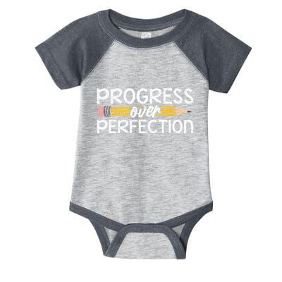 Motivational Progress Over Perfection Back To School Teacher Infant Baby Jersey Bodysuit