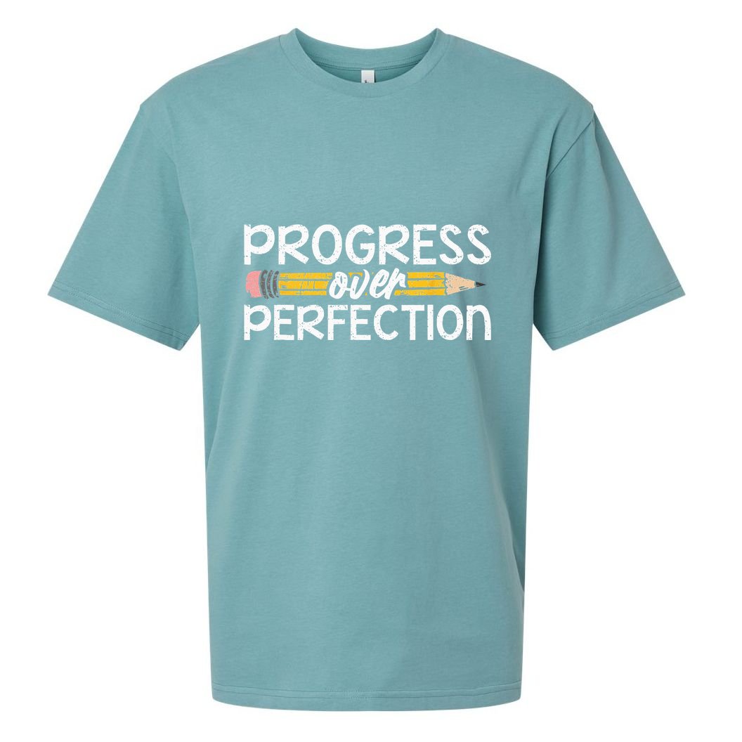 Motivational Progress Over Perfection Back To School Teacher Sueded Cloud Jersey T-Shirt
