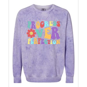 Motivational Progress Over Perfection Back To School Teacher Colorblast Crewneck Sweatshirt