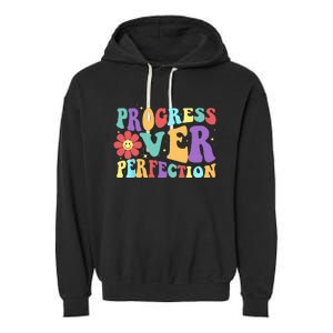 Motivational Progress Over Perfection Back To School Teacher Garment-Dyed Fleece Hoodie