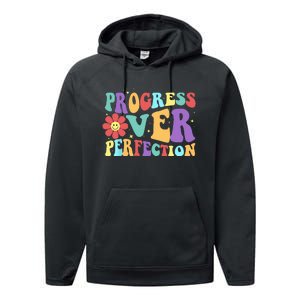 Motivational Progress Over Perfection Back To School Teacher Performance Fleece Hoodie