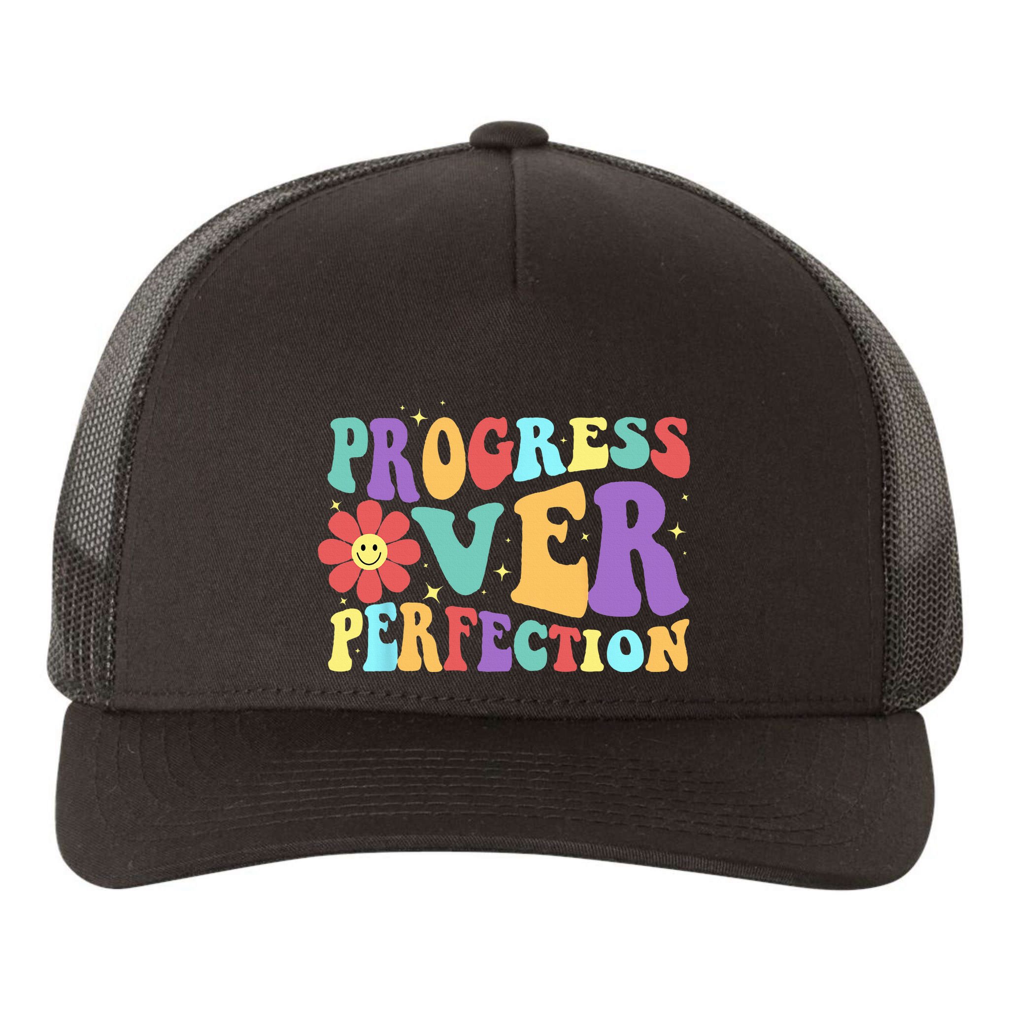 Motivational Progress Over Perfection Back To School Teacher Yupoong Adult 5-Panel Trucker Hat