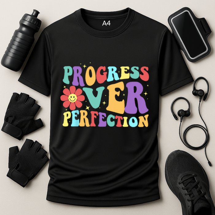Motivational Progress Over Perfection Back To School Teacher Cooling Performance Crew T-Shirt