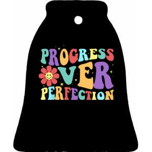 Motivational Progress Over Perfection Back To School Teacher Ceramic Bell Ornament