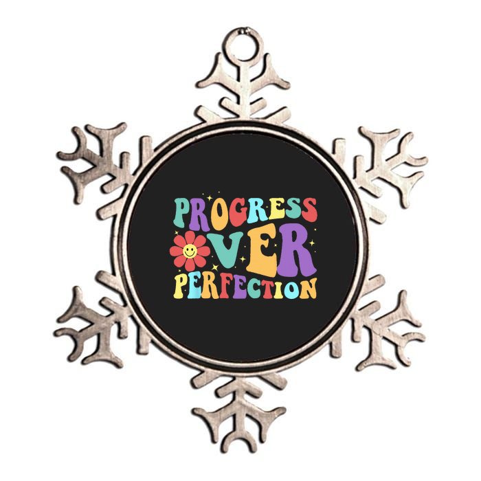 Motivational Progress Over Perfection Back To School Teacher Metallic Star Ornament