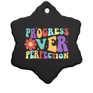 Motivational Progress Over Perfection Back To School Teacher Ceramic Star Ornament