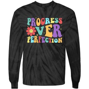 Motivational Progress Over Perfection Back To School Teacher Tie-Dye Long Sleeve Shirt