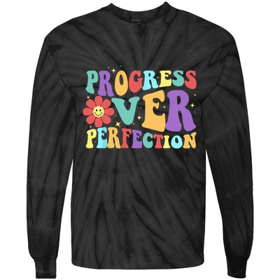Motivational Progress Over Perfection Back To School Teacher Tie-Dye Long Sleeve Shirt