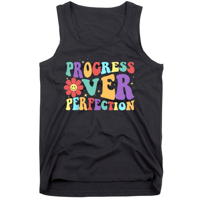 Motivational Progress Over Perfection Back To School Teacher Tank Top