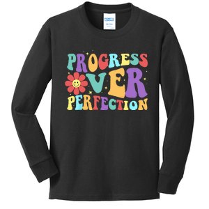 Motivational Progress Over Perfection Back To School Teacher Kids Long Sleeve Shirt