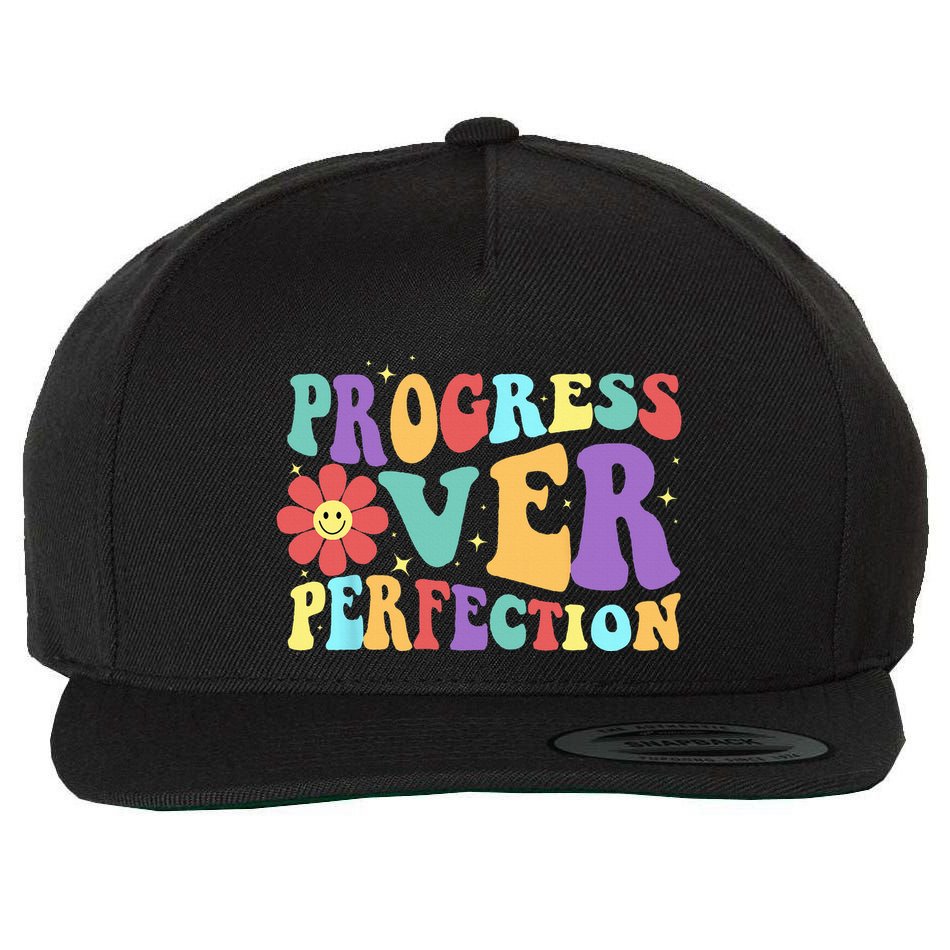Motivational Progress Over Perfection Back To School Teacher Wool Snapback Cap