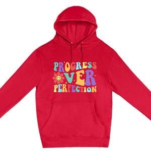 Motivational Progress Over Perfection Back To School Teacher Premium Pullover Hoodie