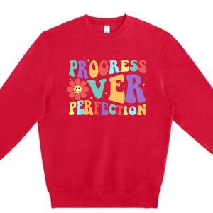 Motivational Progress Over Perfection Back To School Teacher Premium Crewneck Sweatshirt