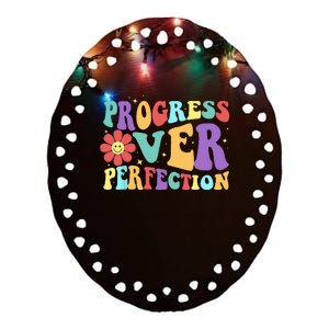 Motivational Progress Over Perfection Back To School Teacher Ceramic Oval Ornament