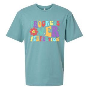 Motivational Progress Over Perfection Back To School Teacher Sueded Cloud Jersey T-Shirt