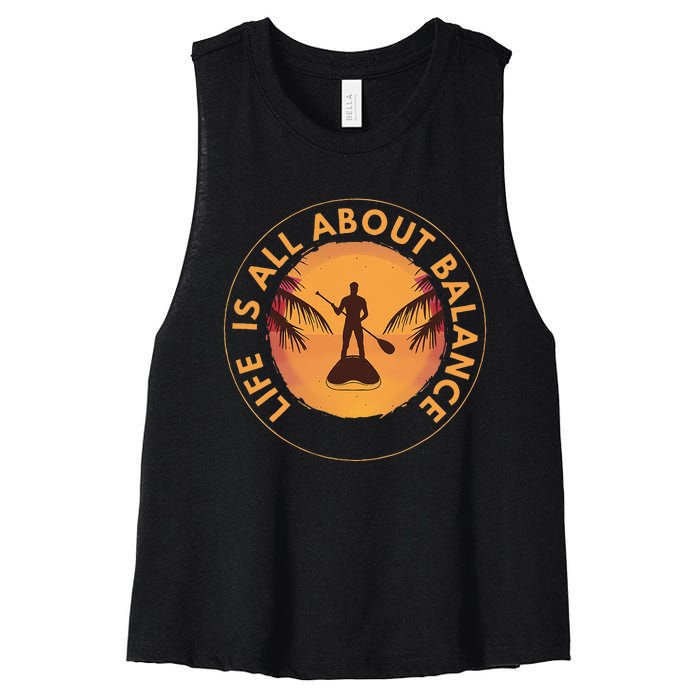 Men Paddleboarder On SUP Paddle Board For Standup Paddling Women's Racerback Cropped Tank