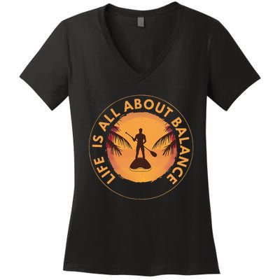 Men Paddleboarder On SUP Paddle Board For Standup Paddling Women's V-Neck T-Shirt