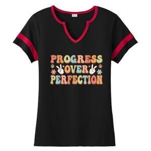 Motivational Progress Over Perfection Back To School Teacher Ladies Halftime Notch Neck Tee