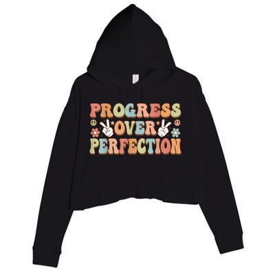Motivational Progress Over Perfection Back To School Teacher Crop Fleece Hoodie