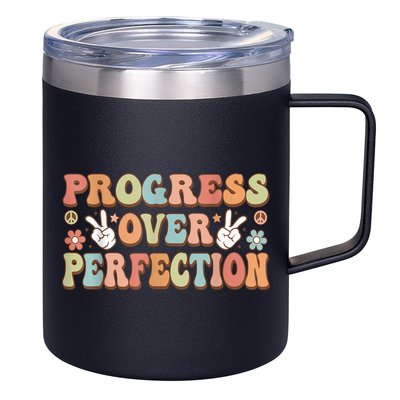 Motivational Progress Over Perfection Back To School Teacher 12oz Stainless Steel Coffee Mug
