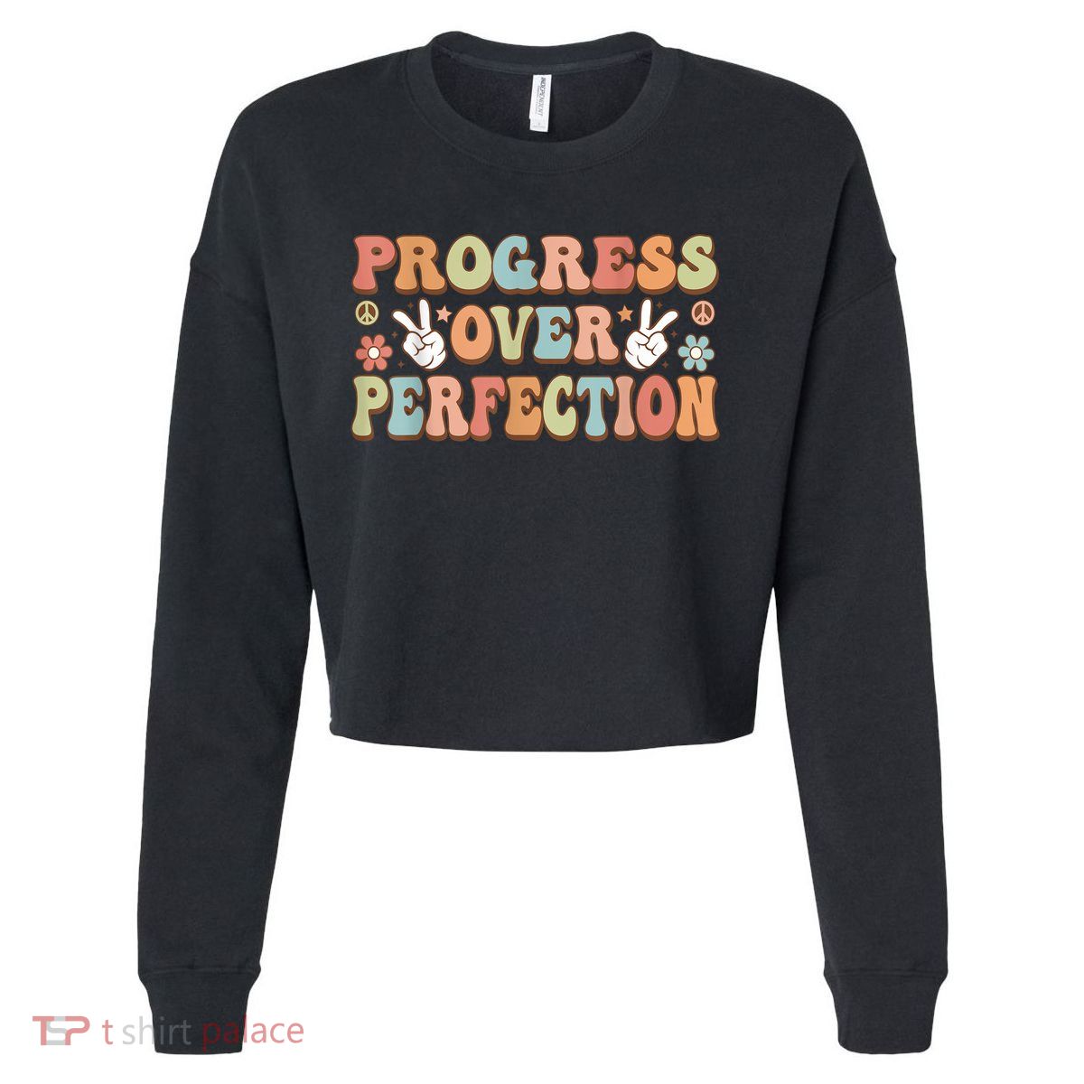 Motivational Progress Over Perfection Back To School Teacher Cropped Pullover Crew