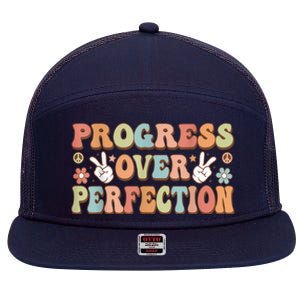 Motivational Progress Over Perfection Back To School Teacher 7 Panel Mesh Trucker Snapback Hat