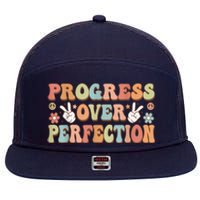 Motivational Progress Over Perfection Back To School Teacher 7 Panel Mesh Trucker Snapback Hat