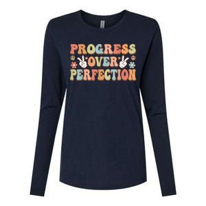 Motivational Progress Over Perfection Back To School Teacher Womens Cotton Relaxed Long Sleeve T-Shirt