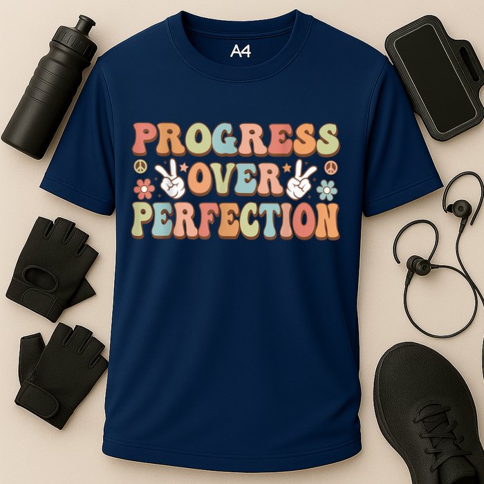 Motivational Progress Over Perfection Back To School Teacher Cooling Performance Crew T-Shirt