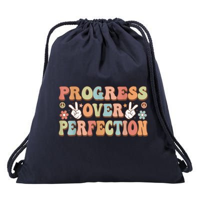 Motivational Progress Over Perfection Back To School Teacher Drawstring Bag