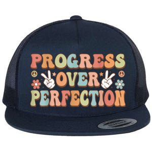 Motivational Progress Over Perfection Back To School Teacher Flat Bill Trucker Hat