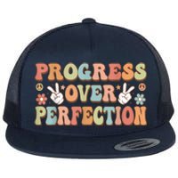 Motivational Progress Over Perfection Back To School Teacher Flat Bill Trucker Hat