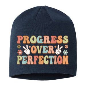 Motivational Progress Over Perfection Back To School Teacher Sustainable Beanie