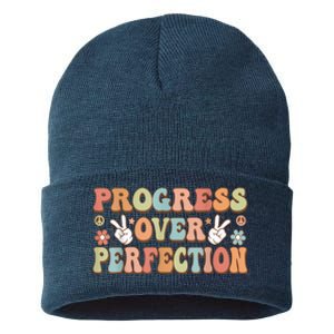 Motivational Progress Over Perfection Back To School Teacher Sustainable Knit Beanie