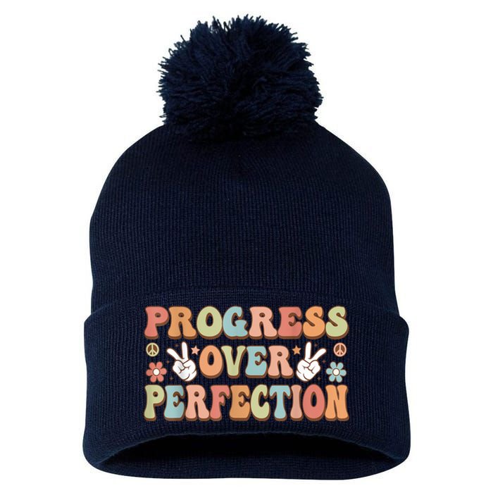 Motivational Progress Over Perfection Back To School Teacher Pom Pom 12in Knit Beanie