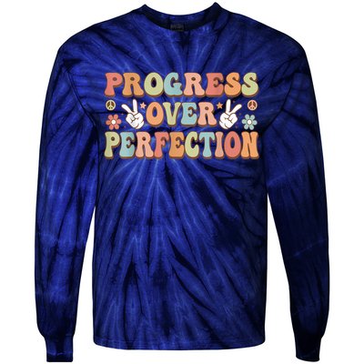 Motivational Progress Over Perfection Back To School Teacher Tie-Dye Long Sleeve Shirt