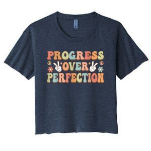 Motivational Progress Over Perfection Back To School Teacher Women's Crop Top Tee