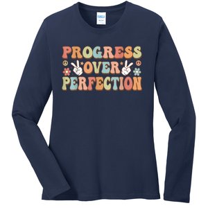 Motivational Progress Over Perfection Back To School Teacher Ladies Long Sleeve Shirt