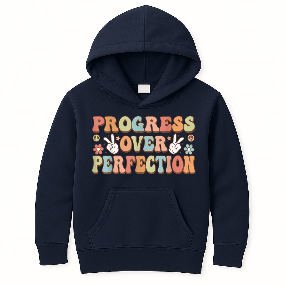 Motivational Progress Over Perfection Back To School Teacher Kids Hoodie