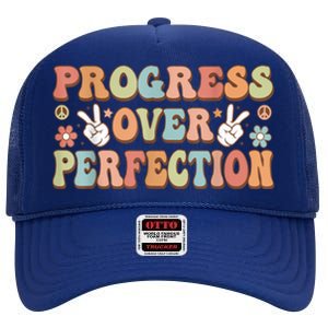 Motivational Progress Over Perfection Back To School Teacher High Crown Mesh Back Trucker Hat