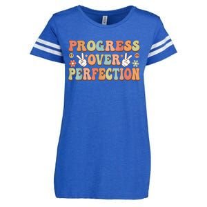 Motivational Progress Over Perfection Back To School Teacher Enza Ladies Jersey Football T-Shirt